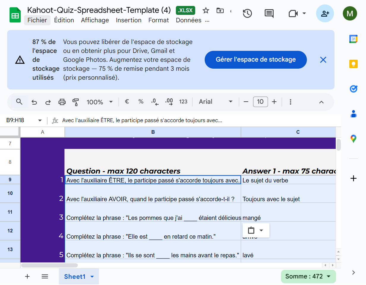 Clique ensuite sur Fichier > Téléchargement > Microsoft Excel (XSLX)
