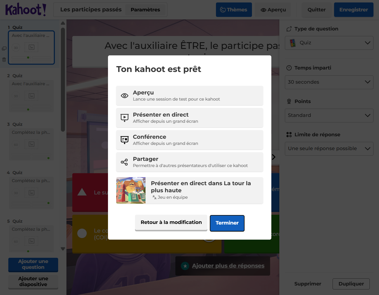 Clique sur "Terminer"