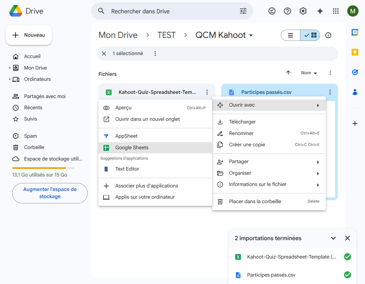 Ouvre le fichier avec Google Sheets