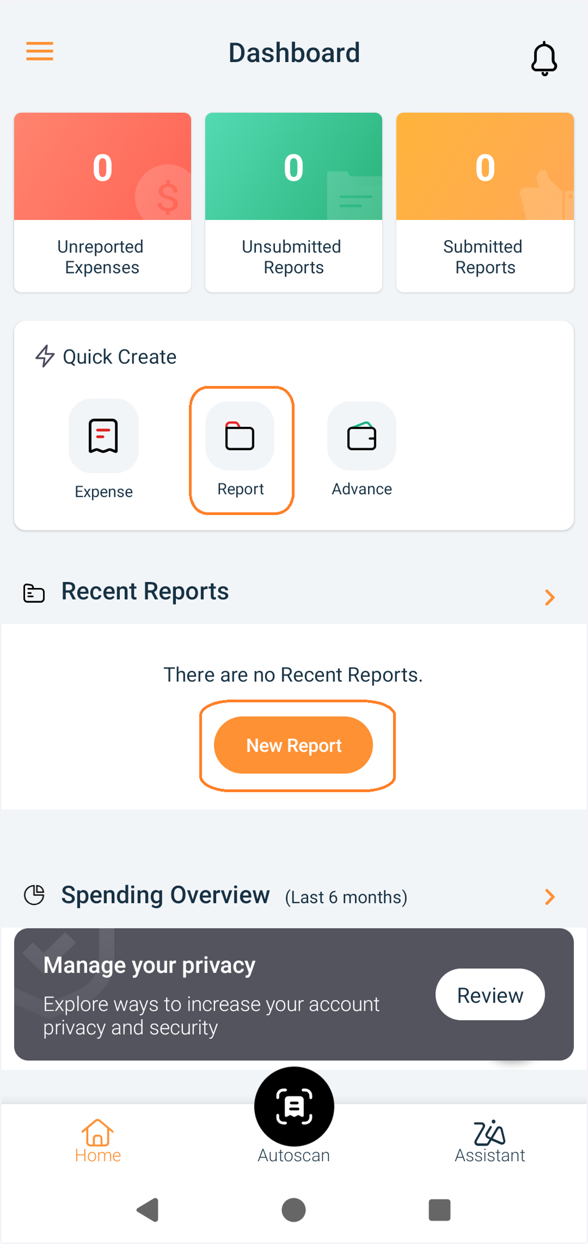 At the dashboard screen choose new report or quick create a report