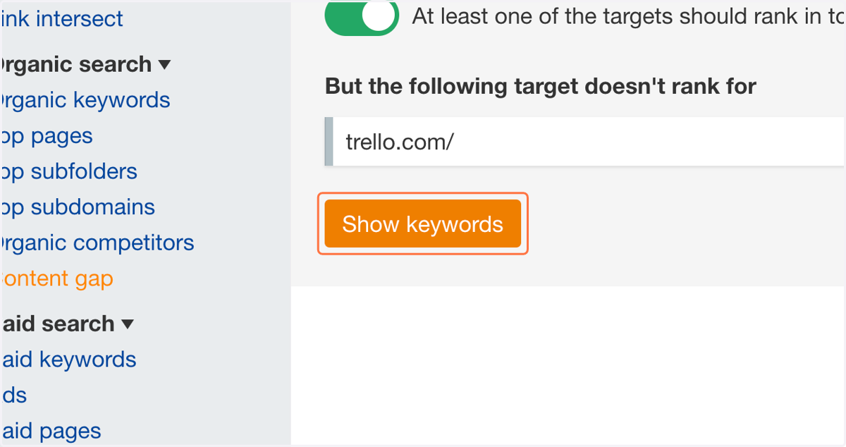 Click on Show keywords