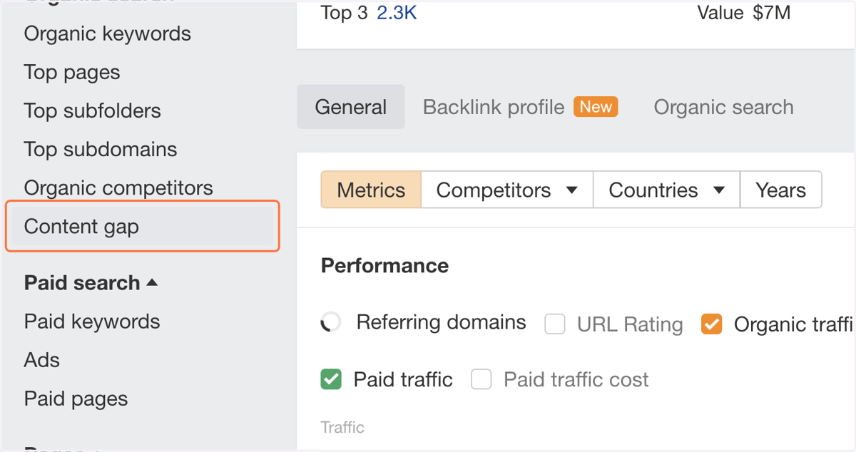 Click on Content gap