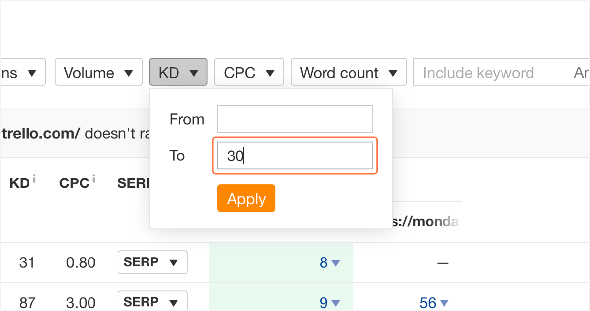 Type your desired max Keyword Difficulty