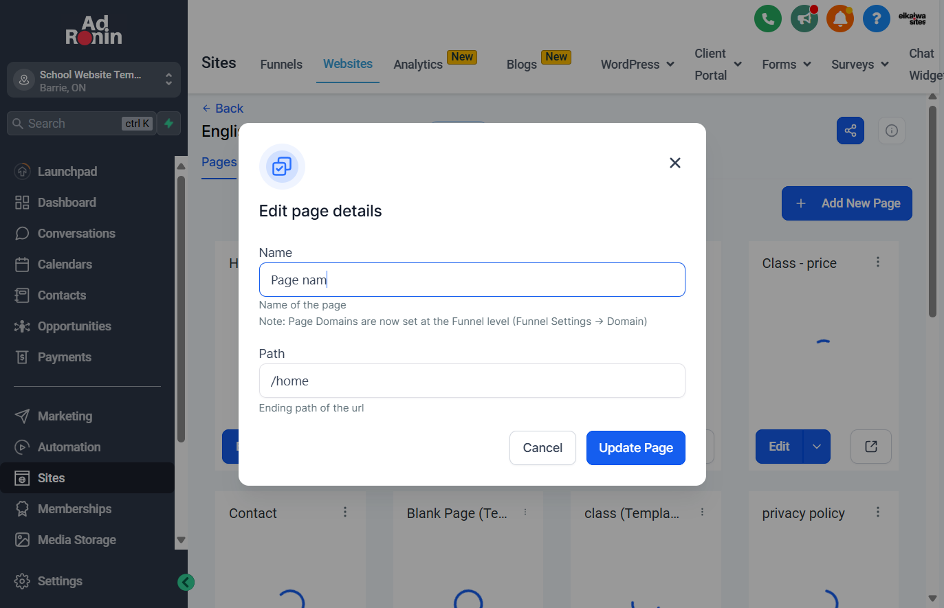 Change the page name