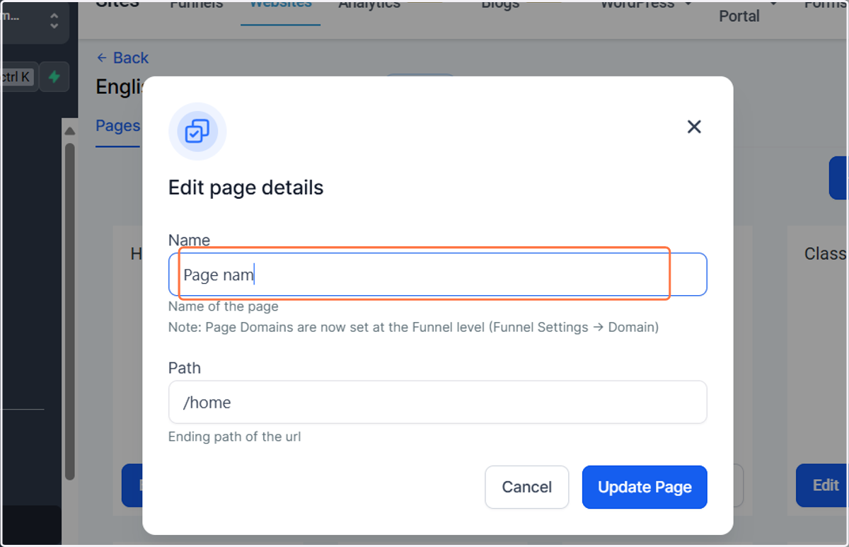 Change the page name