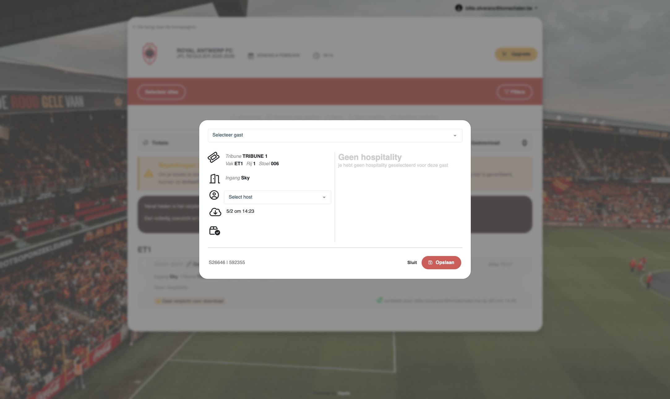 Klik door op selecteer gast of het pijltje.