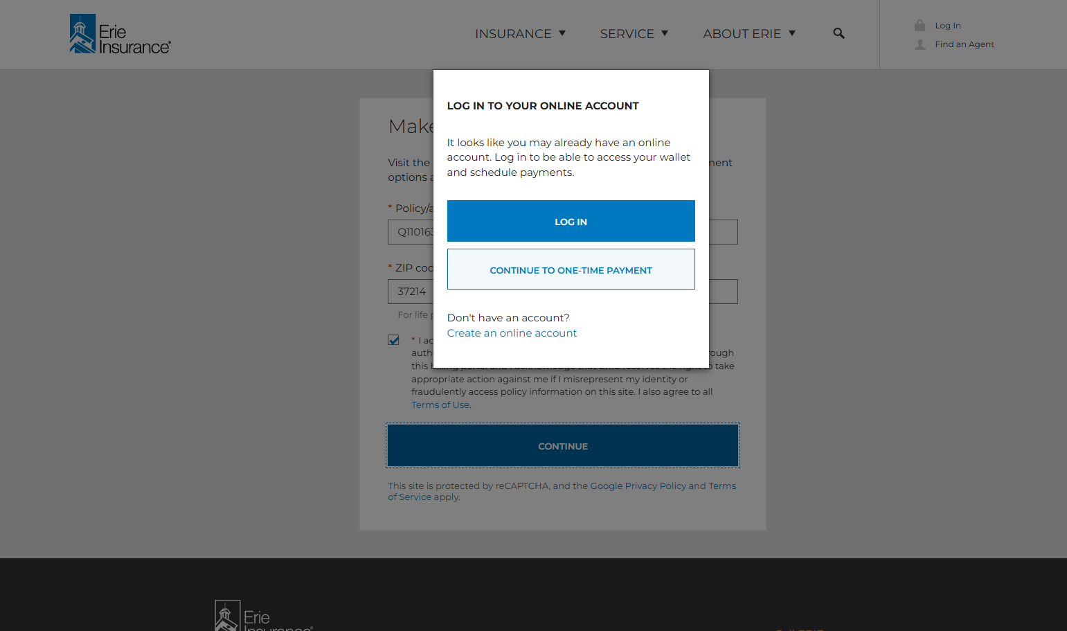 Click on CONTINUE TO ONE-TIME PAYMENT