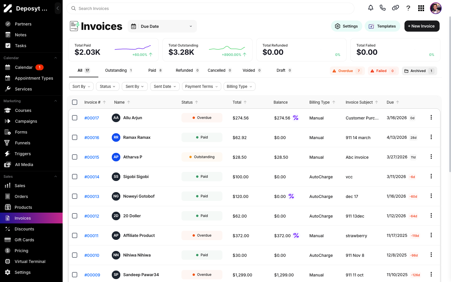Step 2: You will then be navigated to the Invoices tab. 