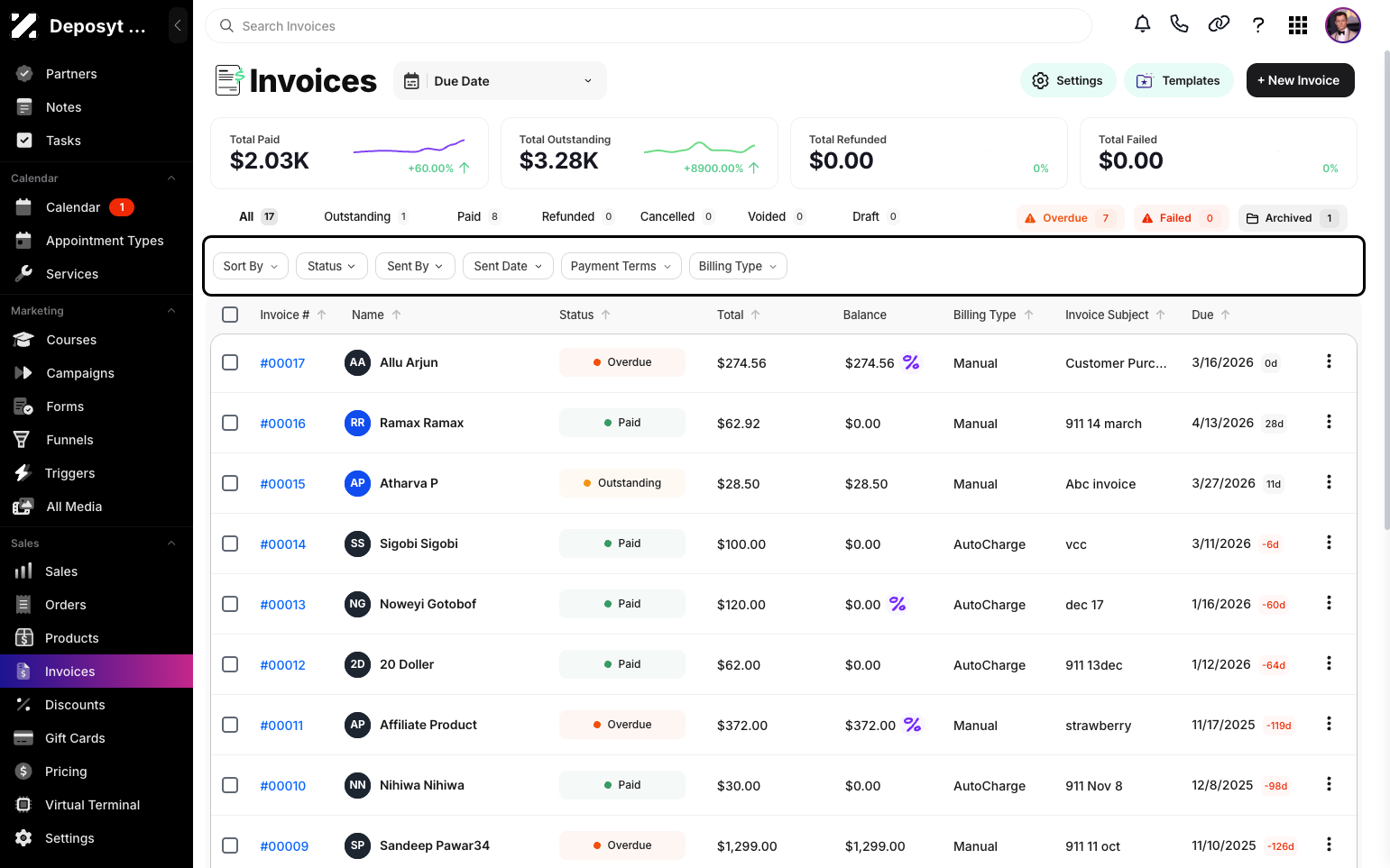 Step 2: You will then be navigated to the Invoices tab.