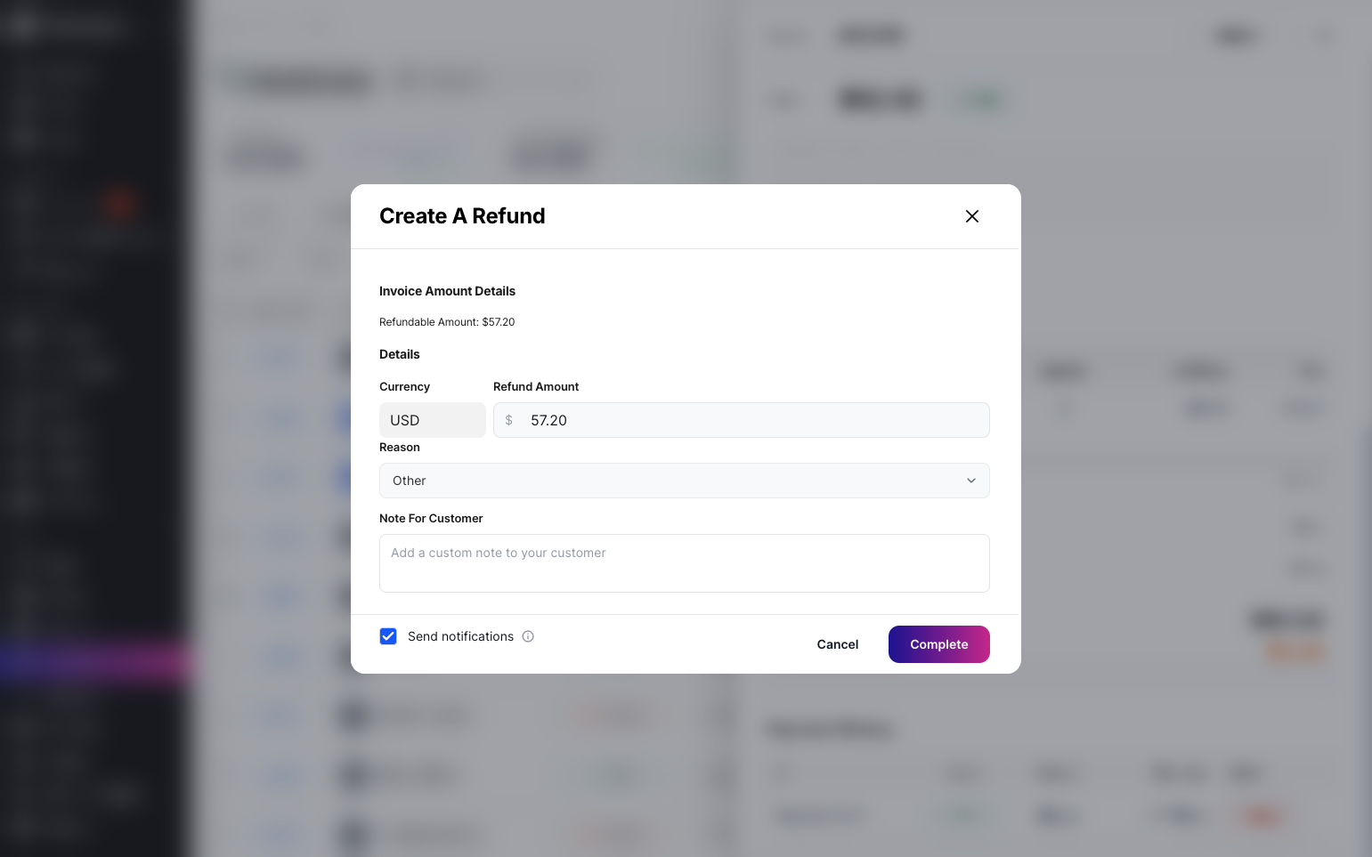 Step 6: Click the Complete button to finish the refund.