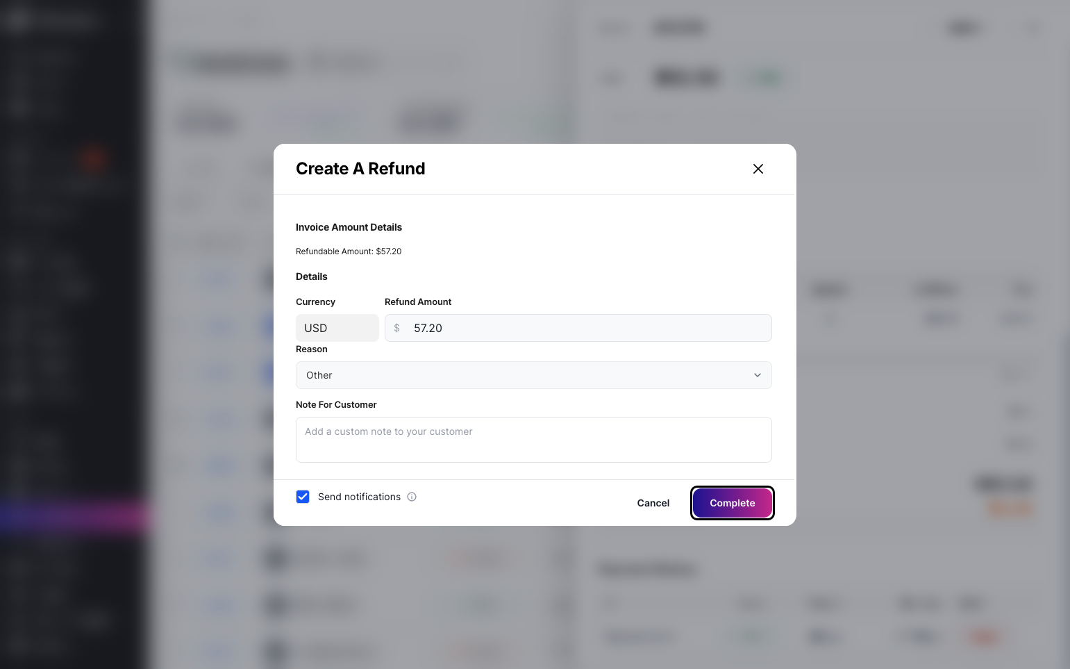 Step 6: Click the Complete button to finish the refund.