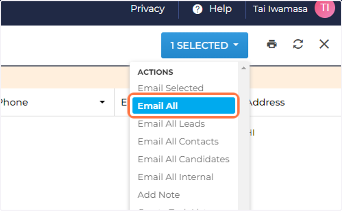 Click # Selected Click on Email All