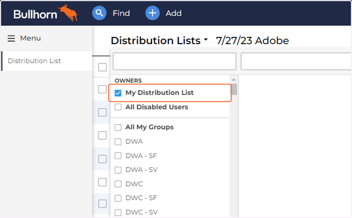 Click on My Distribution List