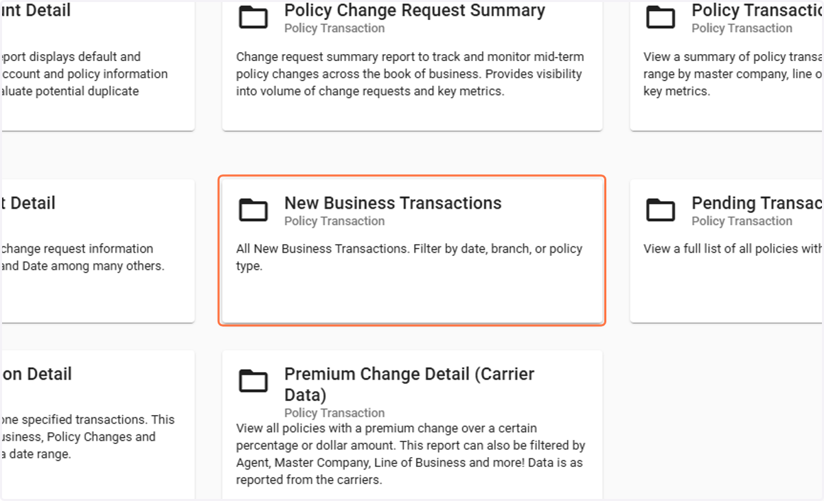 Click on New Business Transactions
