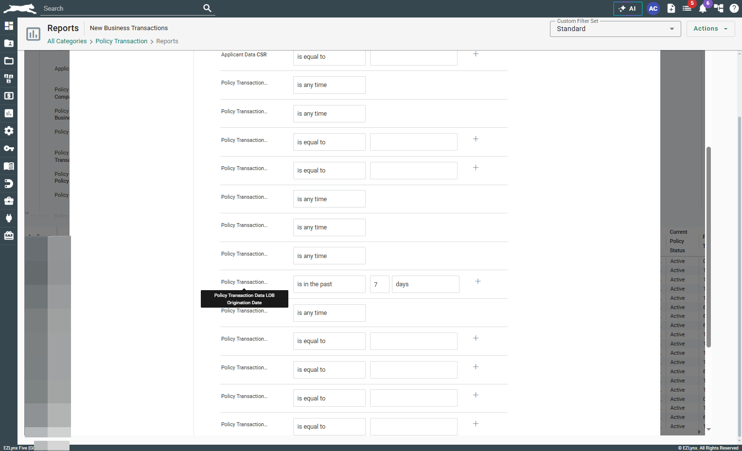 Click on Policy Transaction Data LOB Origination Date