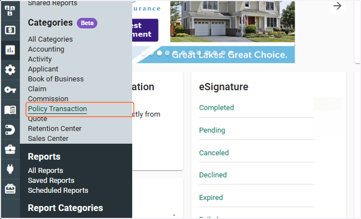 Click on Policy Transaction