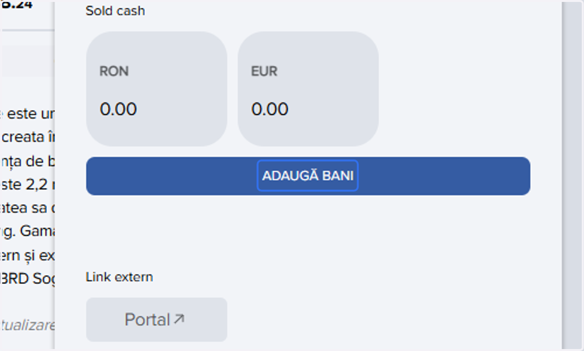 Click pe ADAUGĂ BANI și vei fi redirecționat în portal pentru alimentare