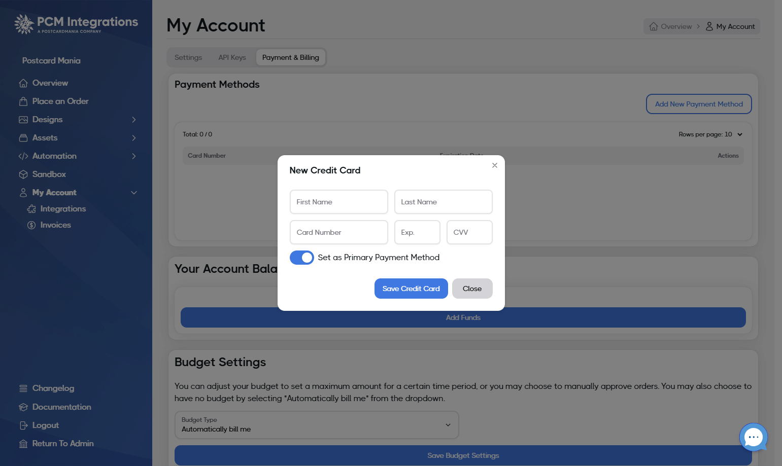 Click on Save Credit Card