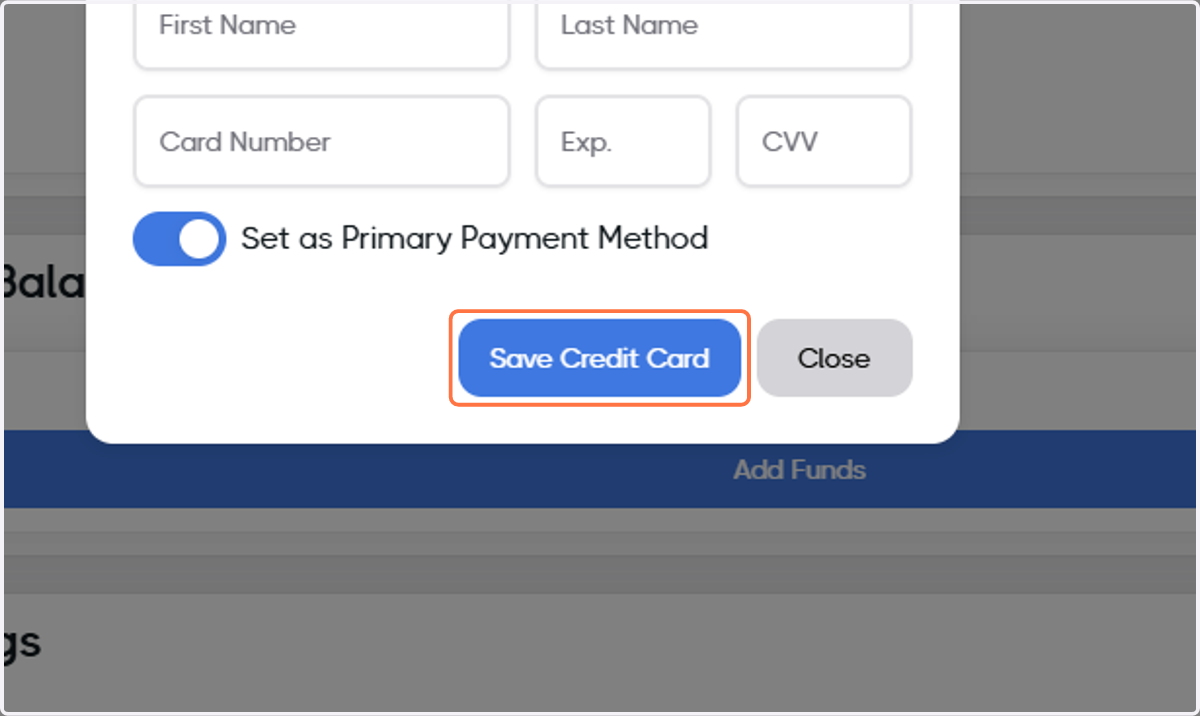 Click on Save Credit Card