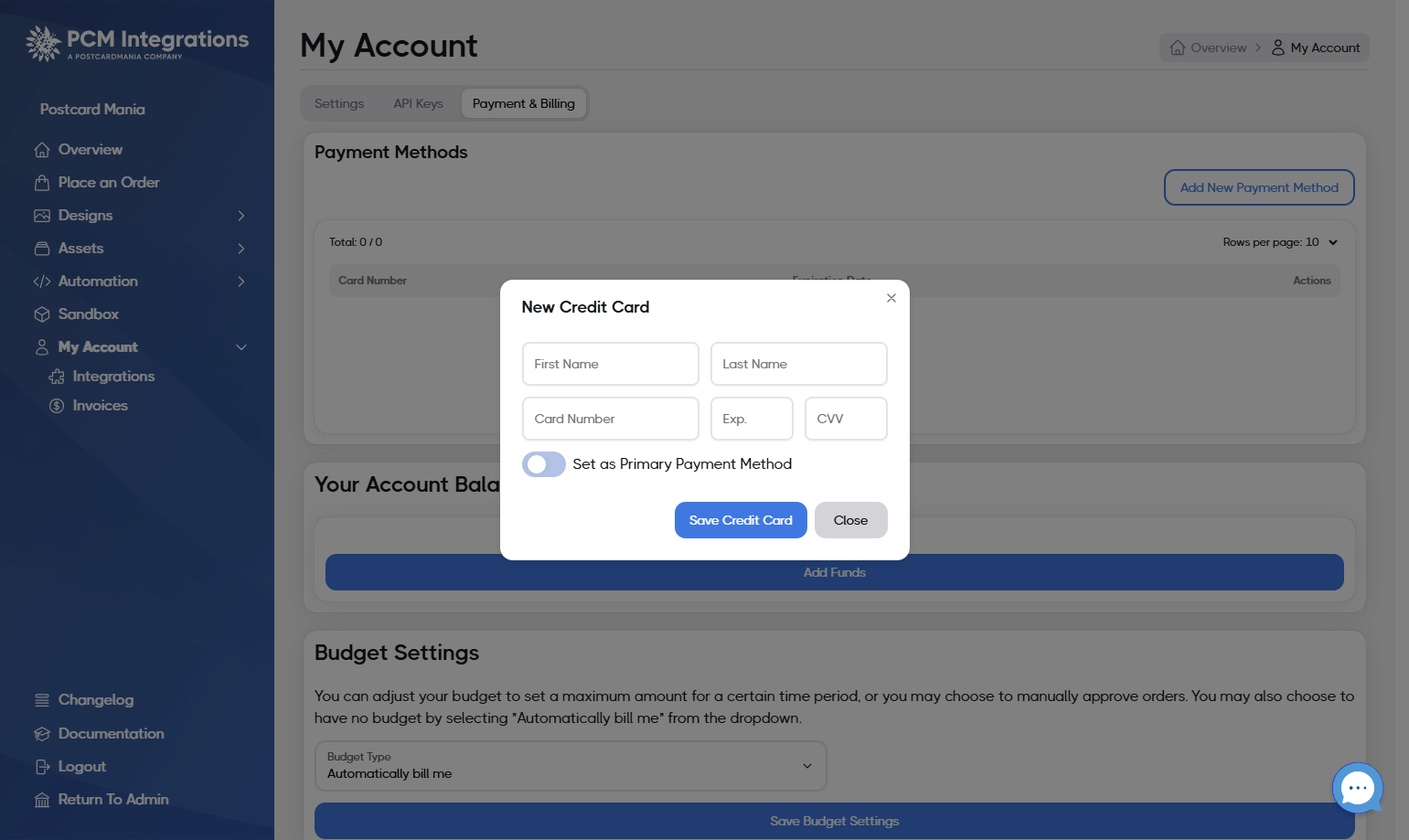 Add the card information and, if desired, check Set as Primary Payment Method