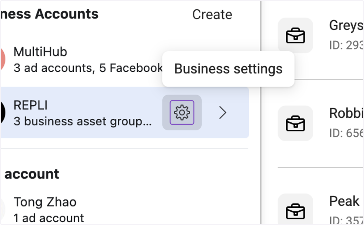Click on Business settings…