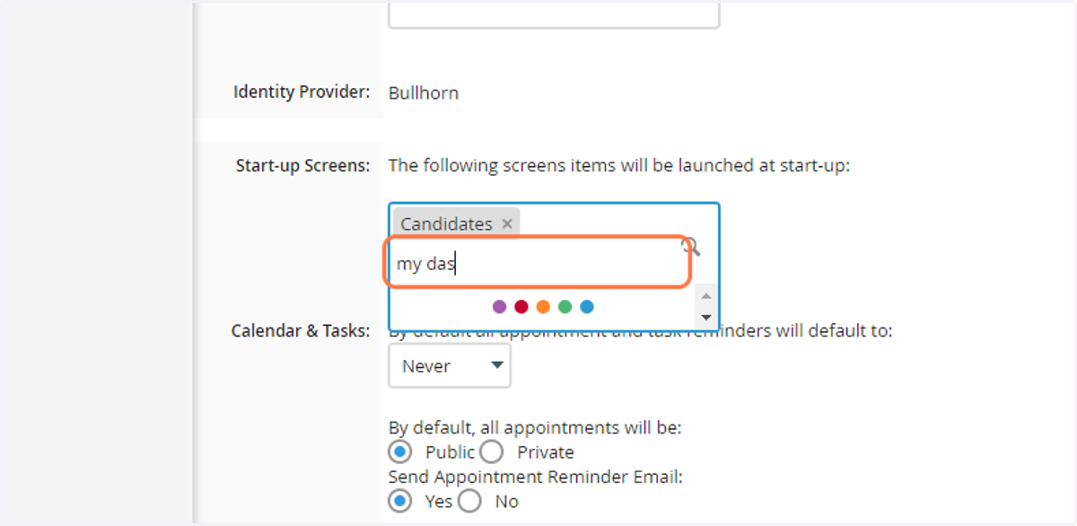 Type "my dashboard"