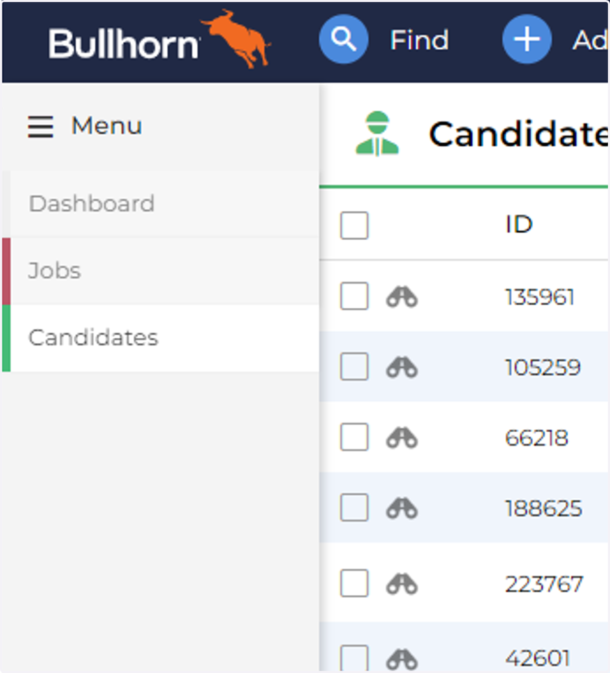 When you log in, Candidates, My dashboard, and Jobs will automatically open