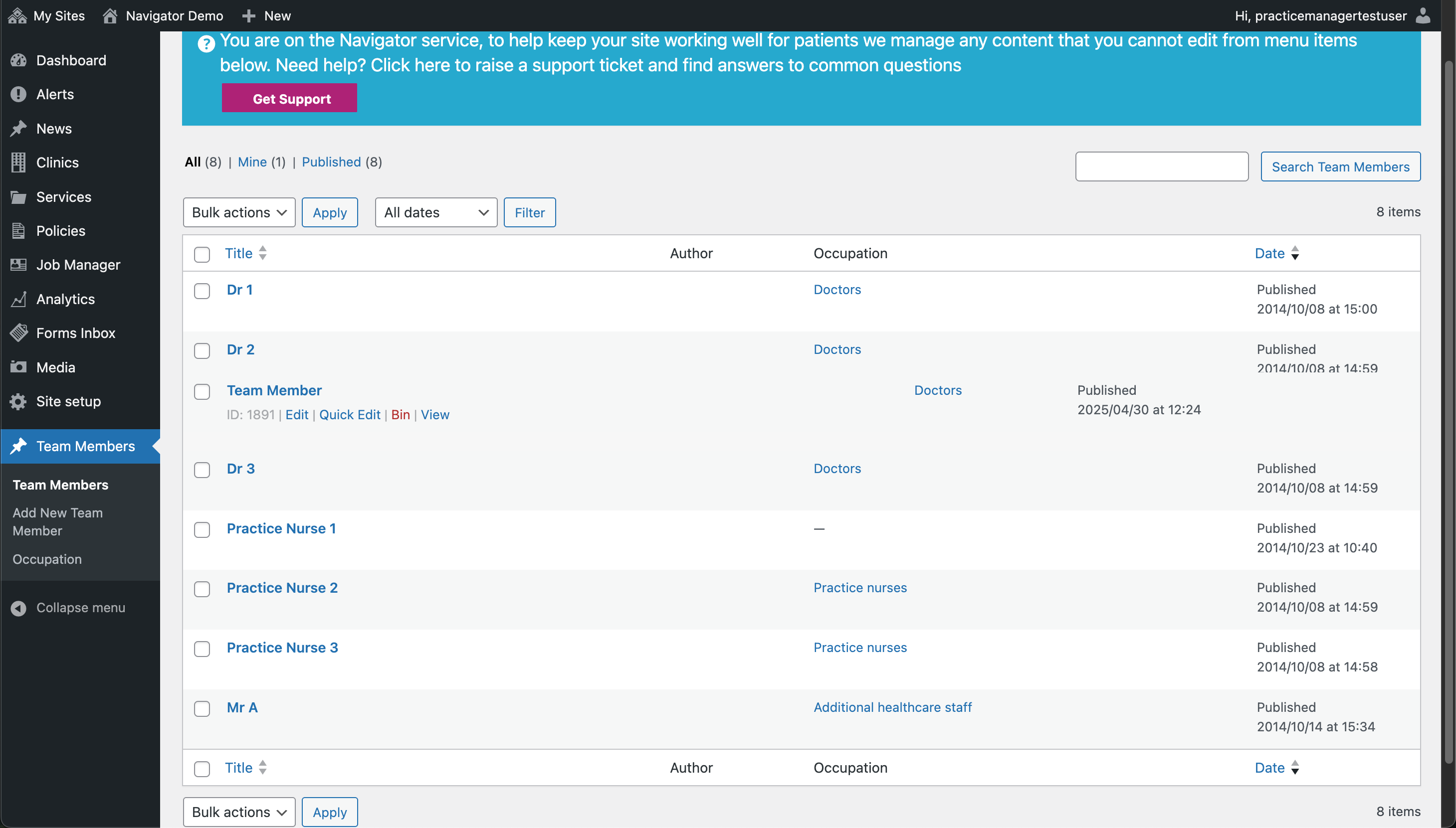 The Team Members section of the Dashboard, with a team member being dragged and dropped into a new position