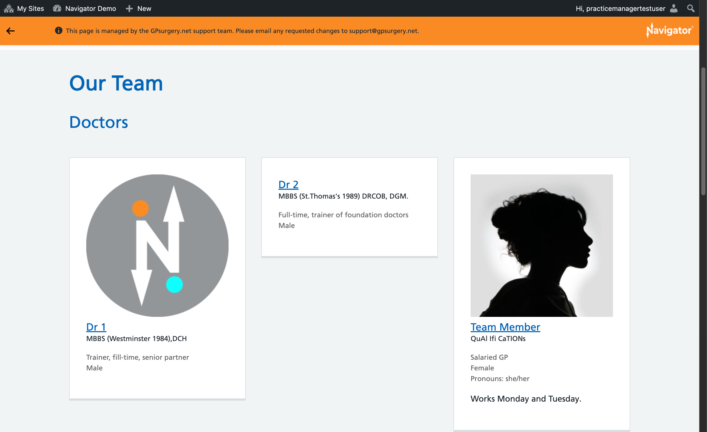 The Team page with the team members displaying in a new order.