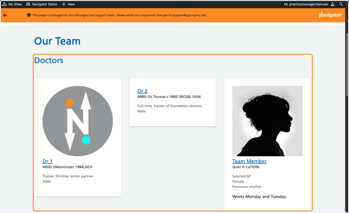 The Team page with the team members displaying in a new order.