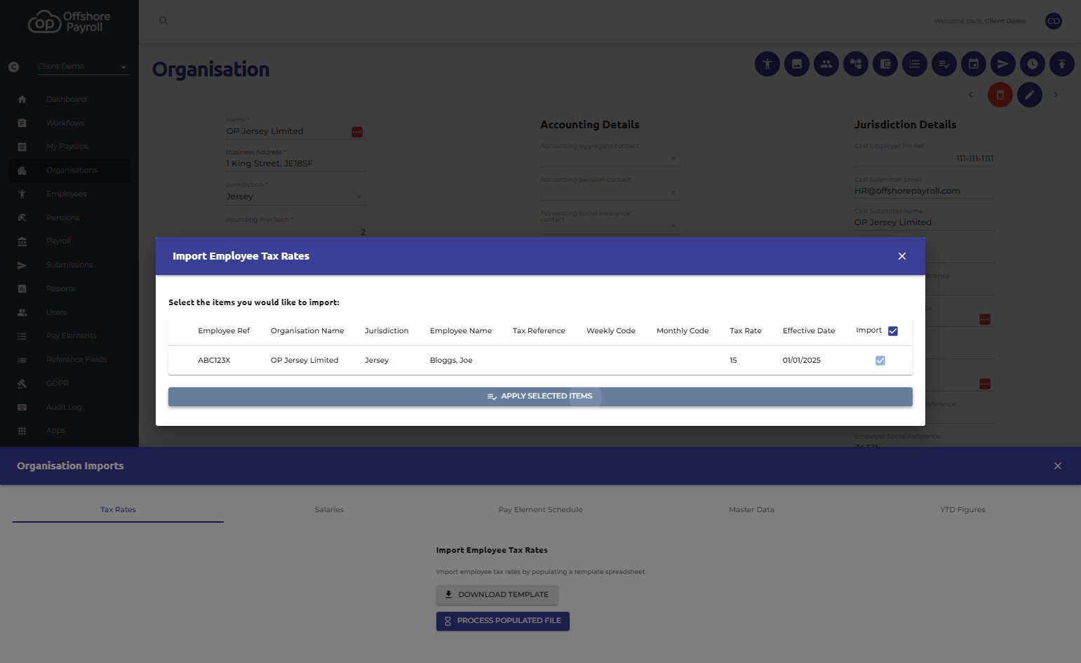 Click on APPLY SELECTED ITEMS to process the import.