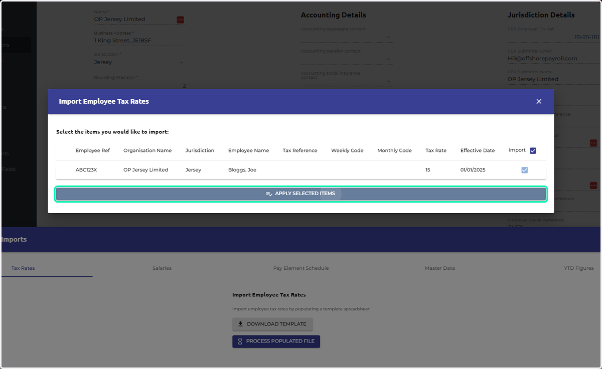 Click on APPLY SELECTED ITEMS to process the import.
