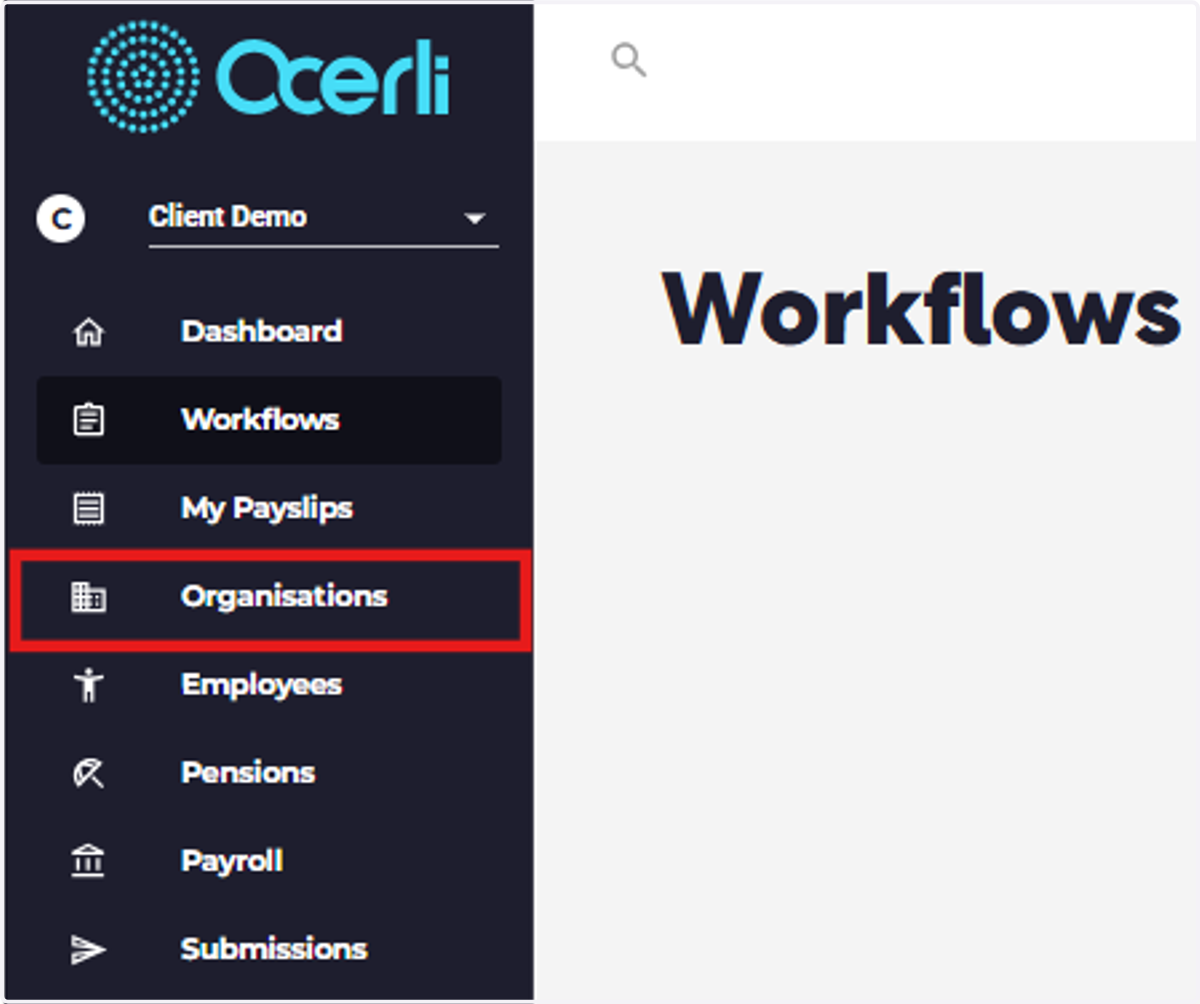 Click on Organisations