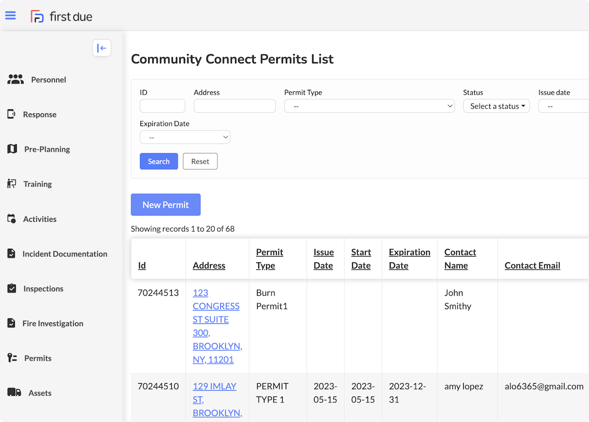 The current Community Connect Permit List will appear.