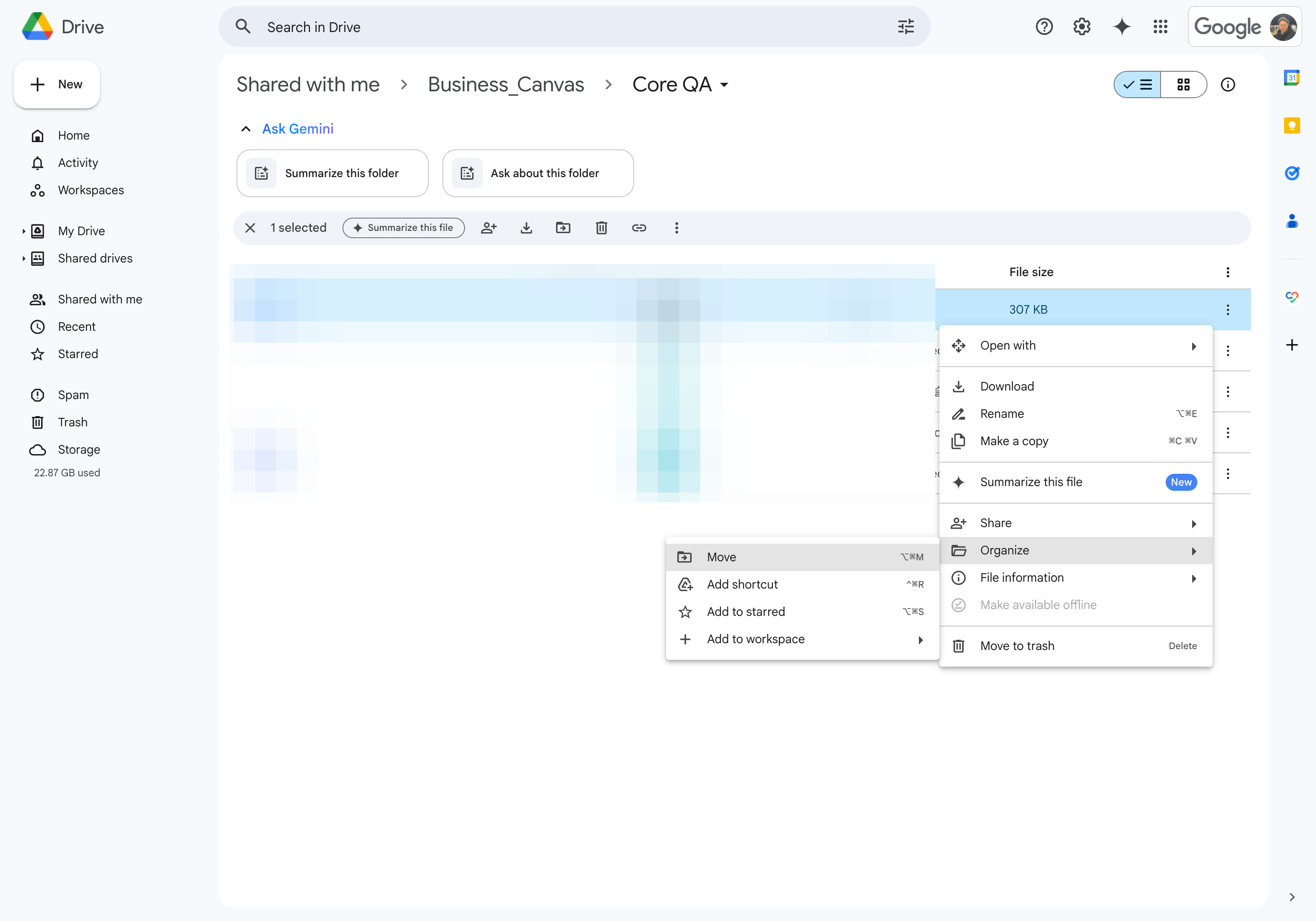 Right-click on the created copy or click the right-side menu, then select ‘Organize’ → ‘Move'