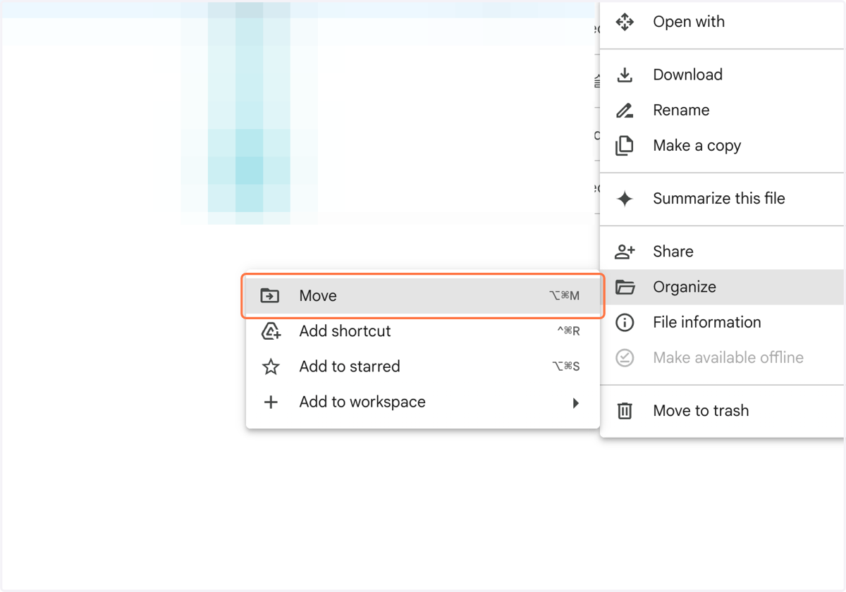 Right-click on the created copy or click the right-side menu, then select ‘Organize’ → ‘Move'