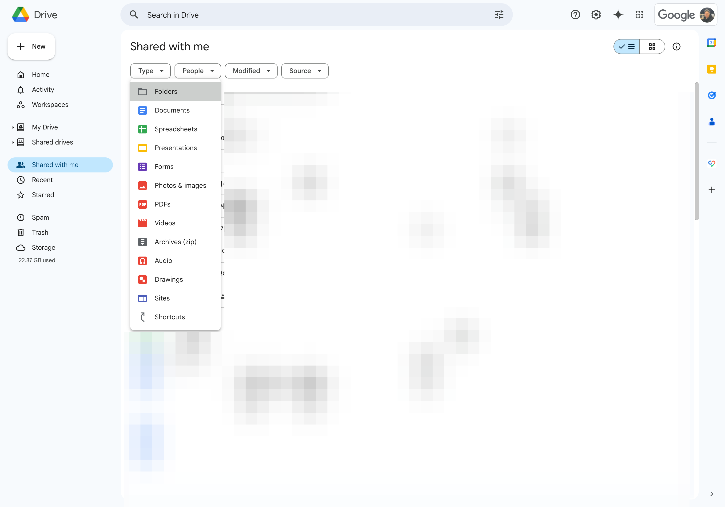 Select 'Folders' from Type
