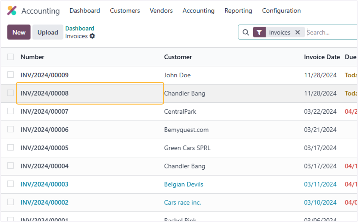 Select the desired invoice