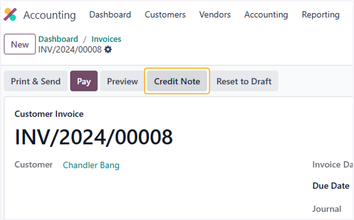 Click on Credit Note