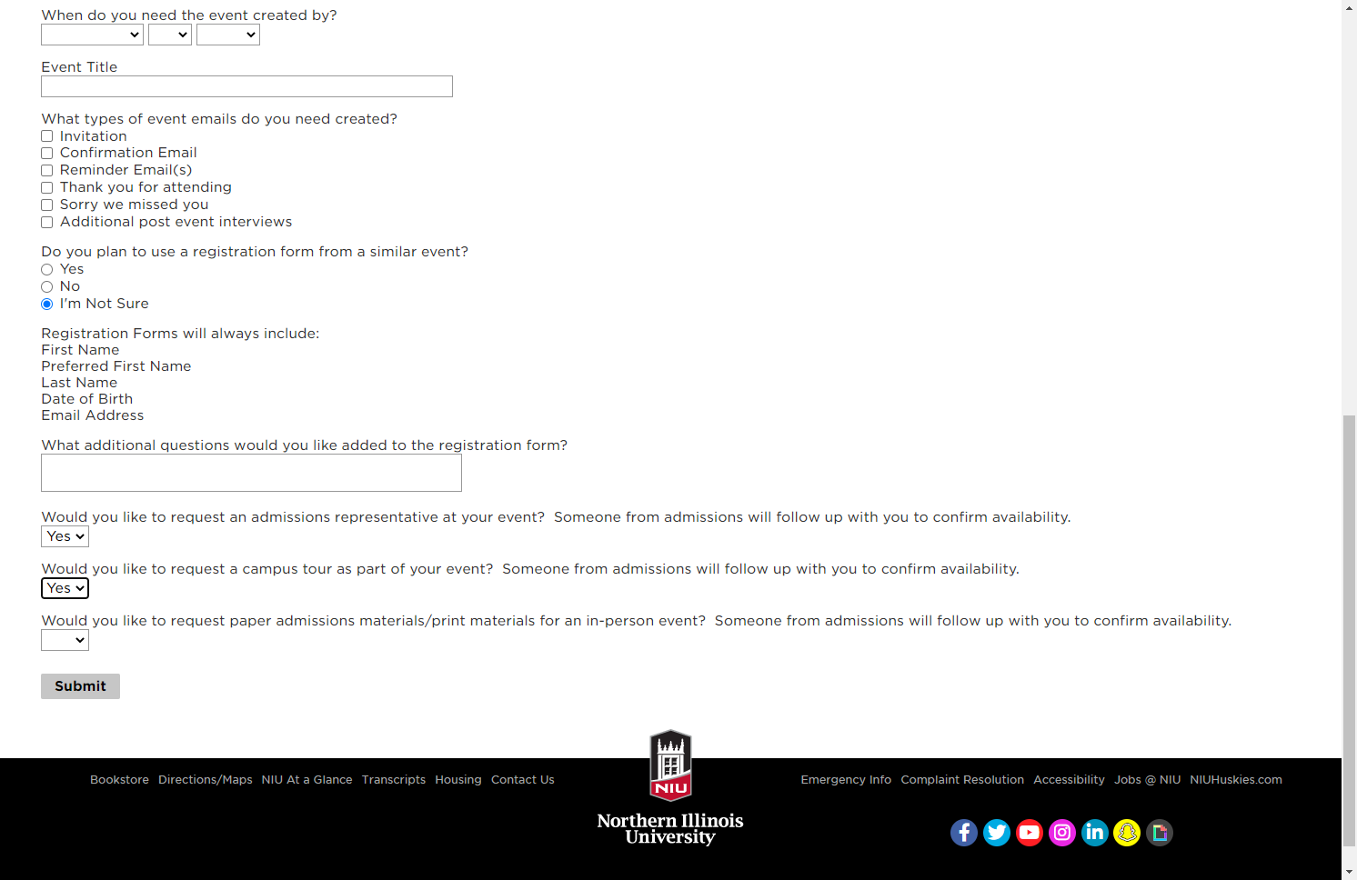 If you would like material form OUA or University Marketing, select "Yes" on from Would you like to request paper admissions materials/print materials for an in-person event? Someone from admissions will follow up with you to confirm availability.