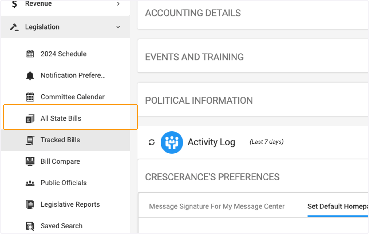 Click on the page you want to set as your default