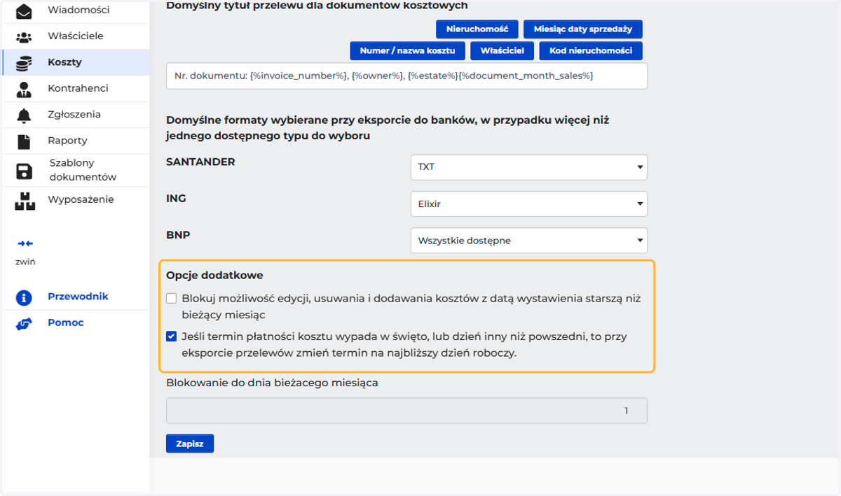 Możesz wybrać opcje dodatkowe, które usprawnią pracę