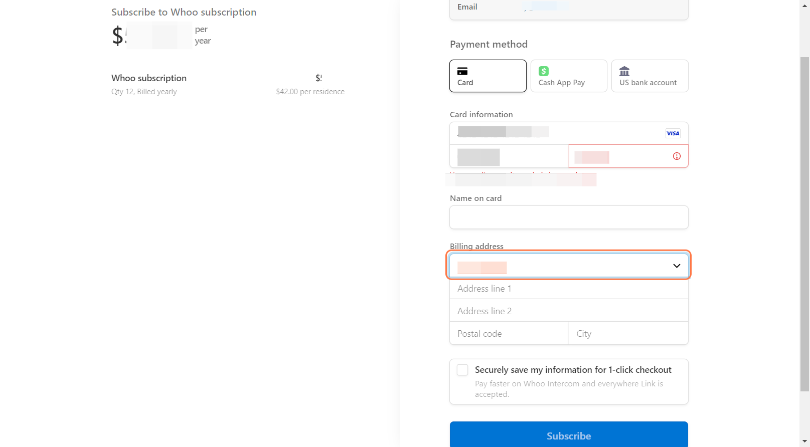 Complete payment info