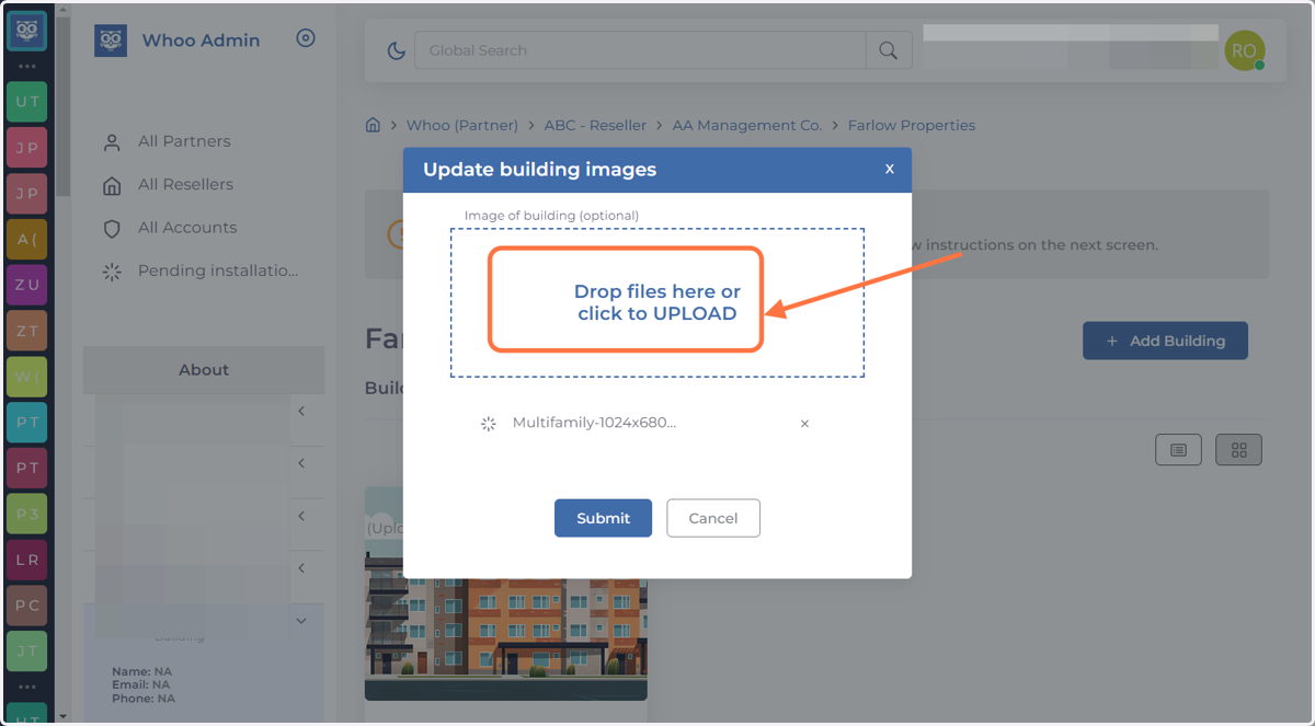 Choose a photo you like of your building & drop it in the upload section.