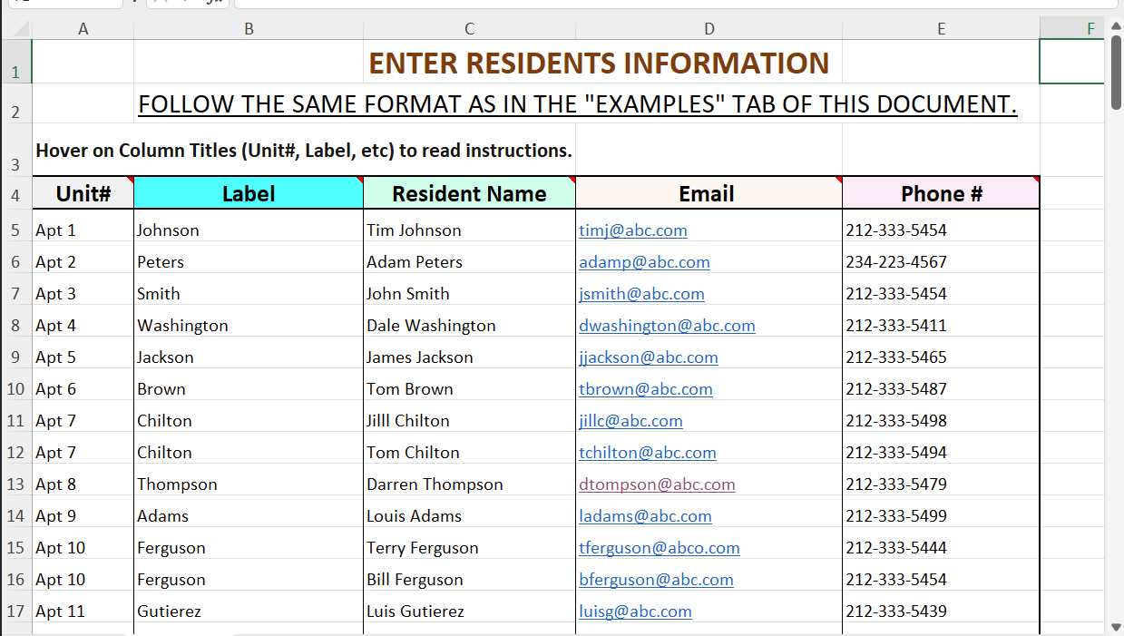 This is a sample of a completed Spreadsheet. You need to follow this format. Instructions are in the template file.