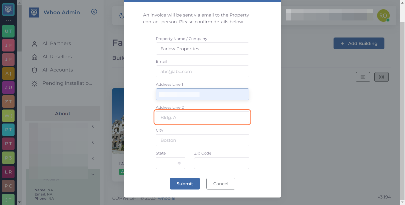 Complete contact information form for the Property