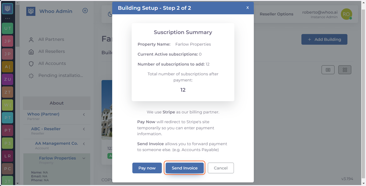 Options 2: Send Invoice - You need to fill out some info