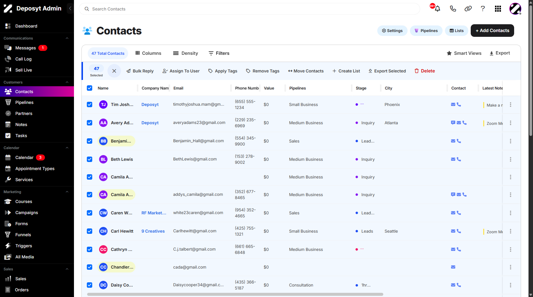 Step 3: You can select all contacts at once by clicking the Select All checkbox.