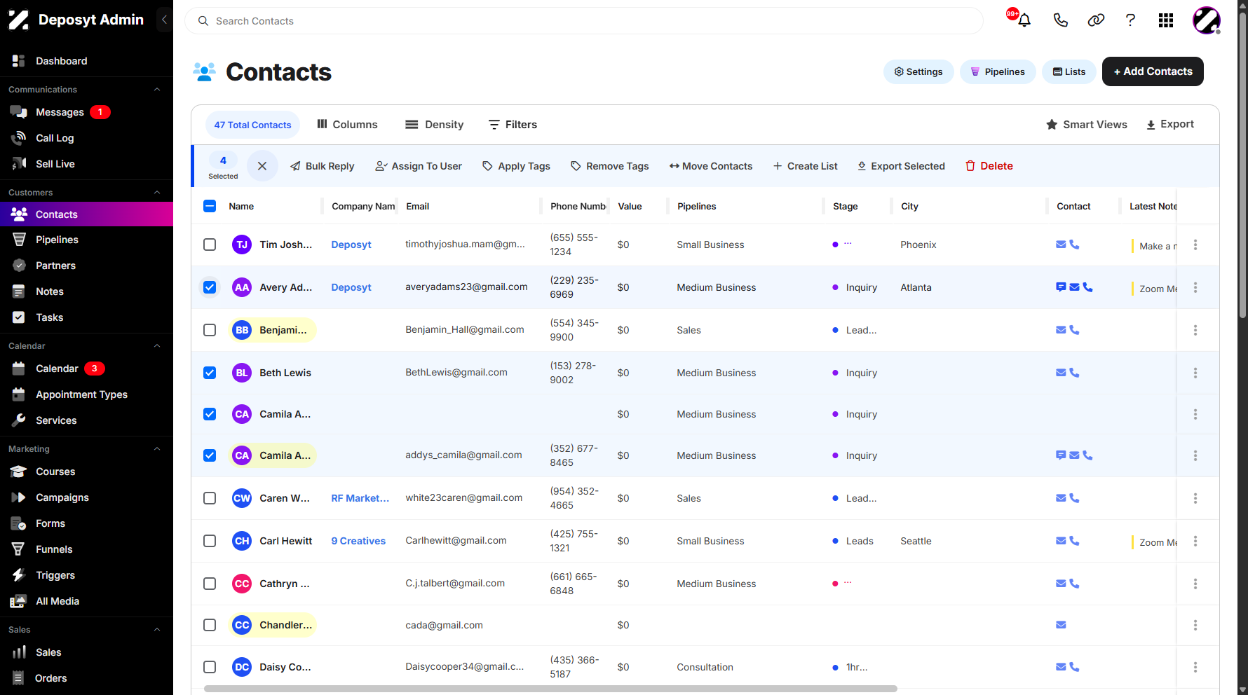 Step 4: Or manually select specific contacts by clicking the checkboxes next to their names.