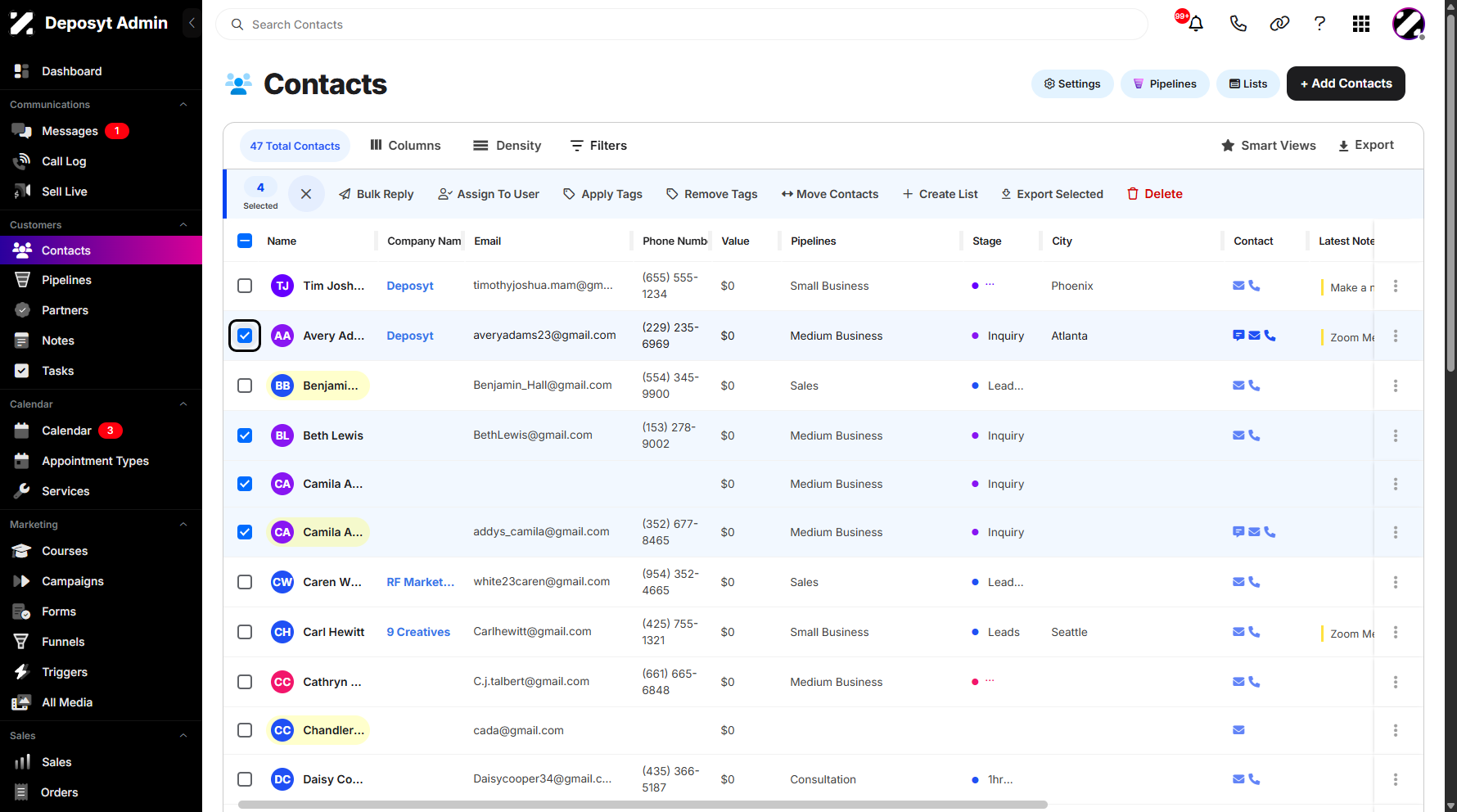 Step 4: Or manually select specific contacts by clicking the checkboxes next to their names.